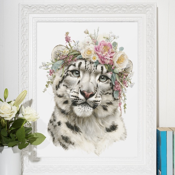 Watercolor Snow Leopard Portrait Wall Art Print, Unframed - Majestic Wilderness - Picture 7 of 7